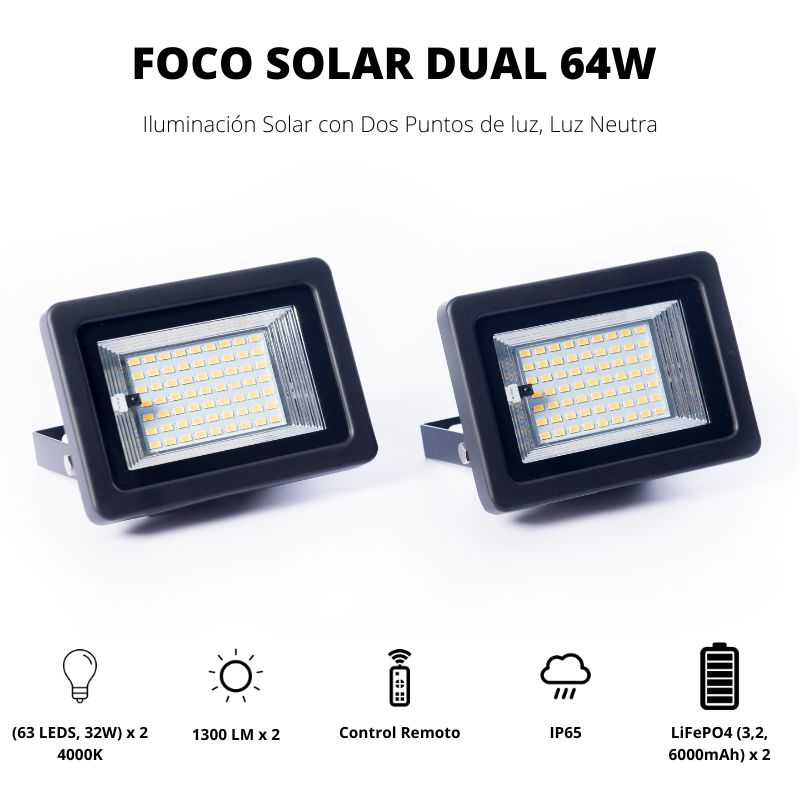 Foco solar con 2 lamparas